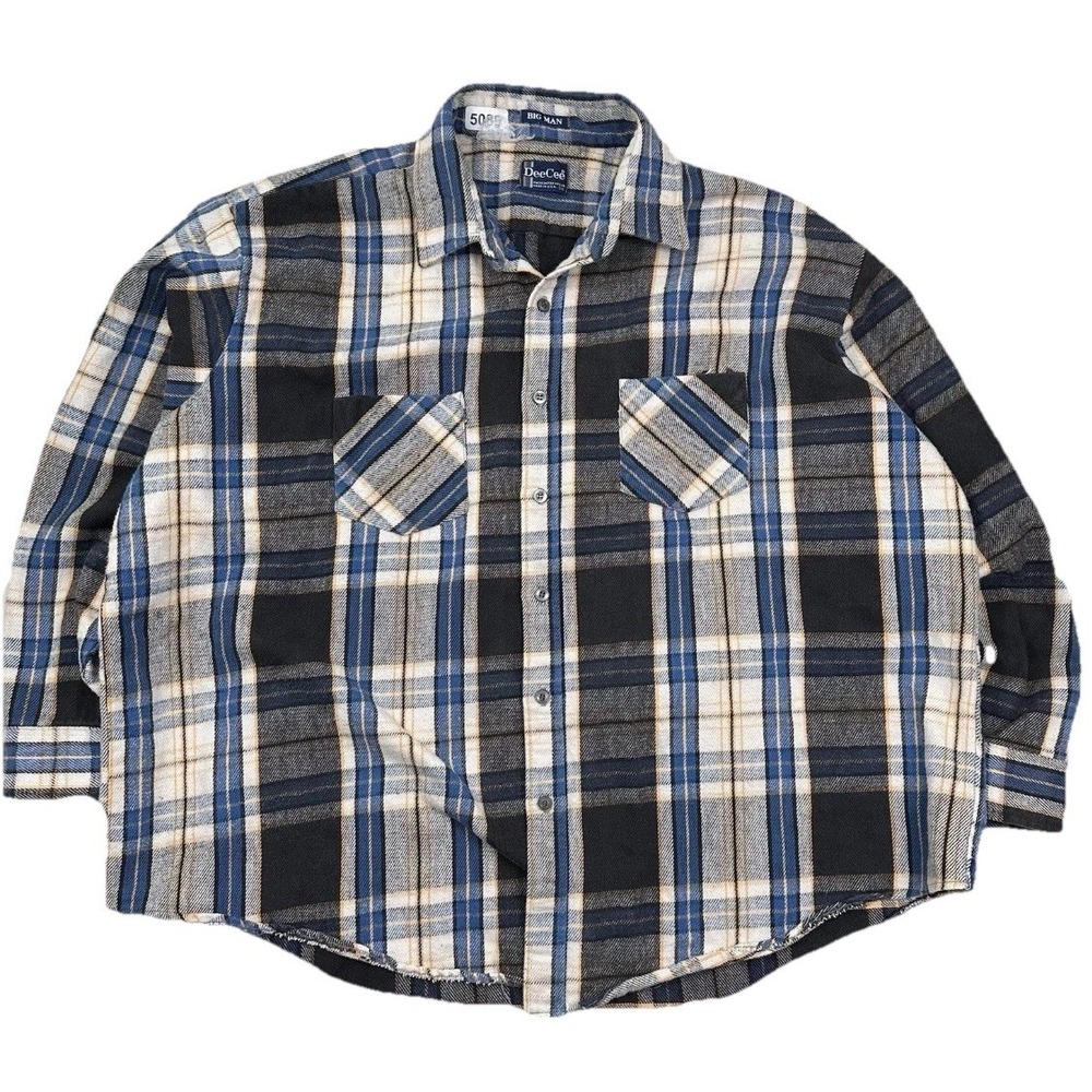 Vtg DeeCee Big Man Flannel Shirt Men 3XL Blue Plaid Thick Cotton Made In USA